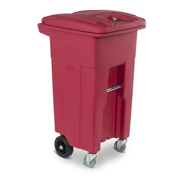 32 Gal. Red Hazardous Waste Caster Trash Can with Wheels and Lid Lock